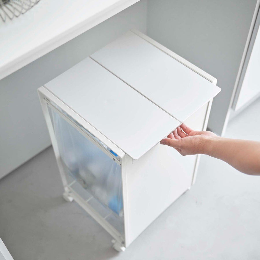 Tower lidded blindfolded trash cart with 2 compartments
