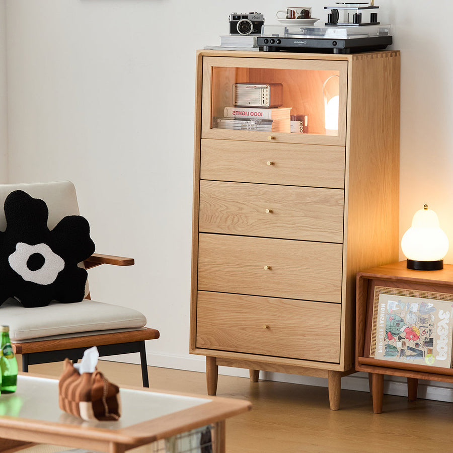 White oak five-drawer chest