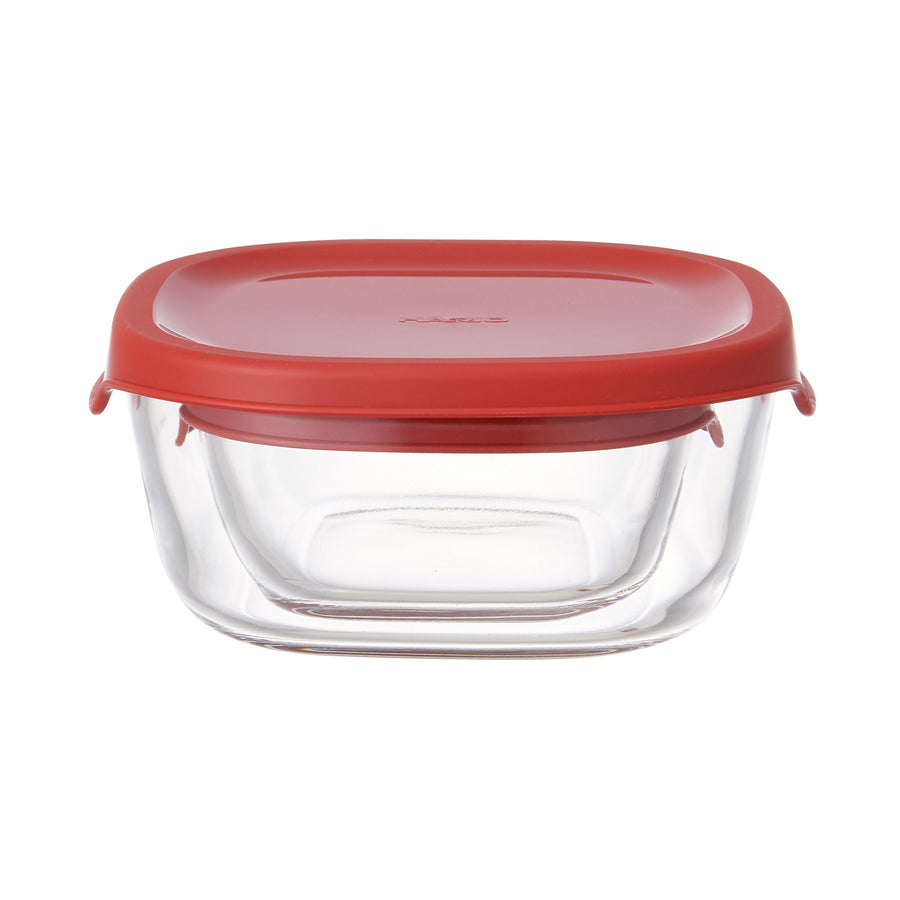 Heat-resistant glass storage container set, red (2 S, 1 M)