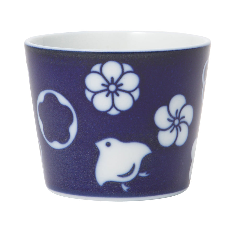 Mino ware soba cup, white porcelain plum and chidori pattern