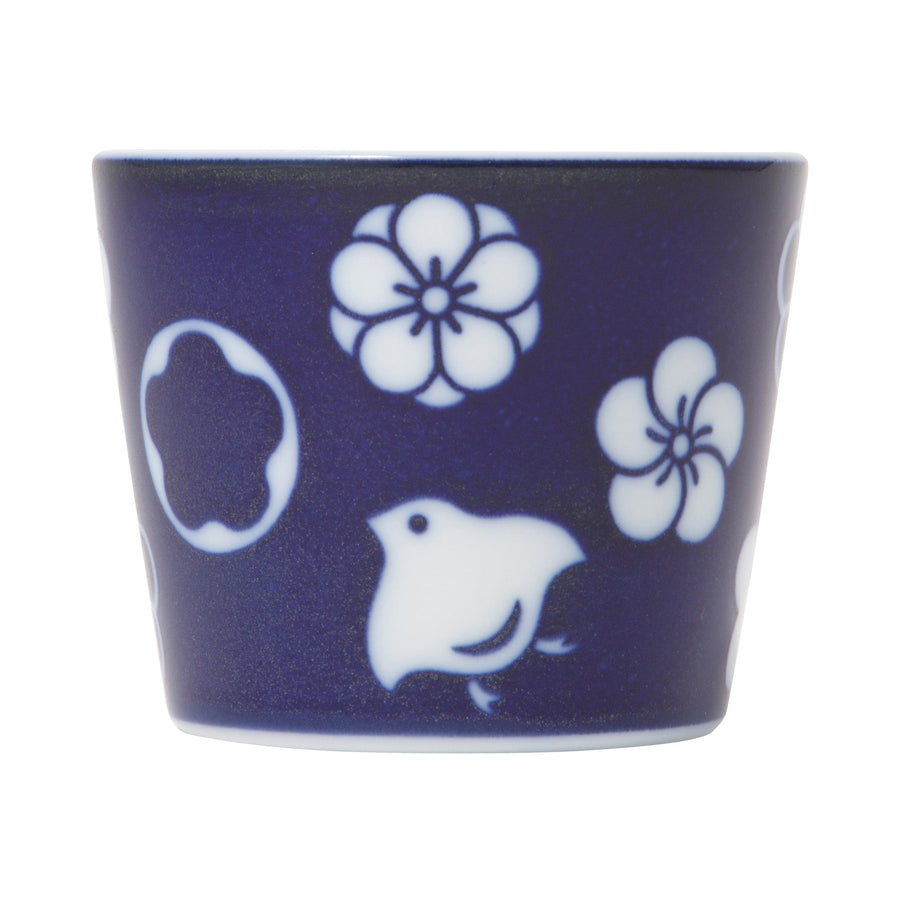 Mino ware soba cup, white porcelain plum and chidori pattern