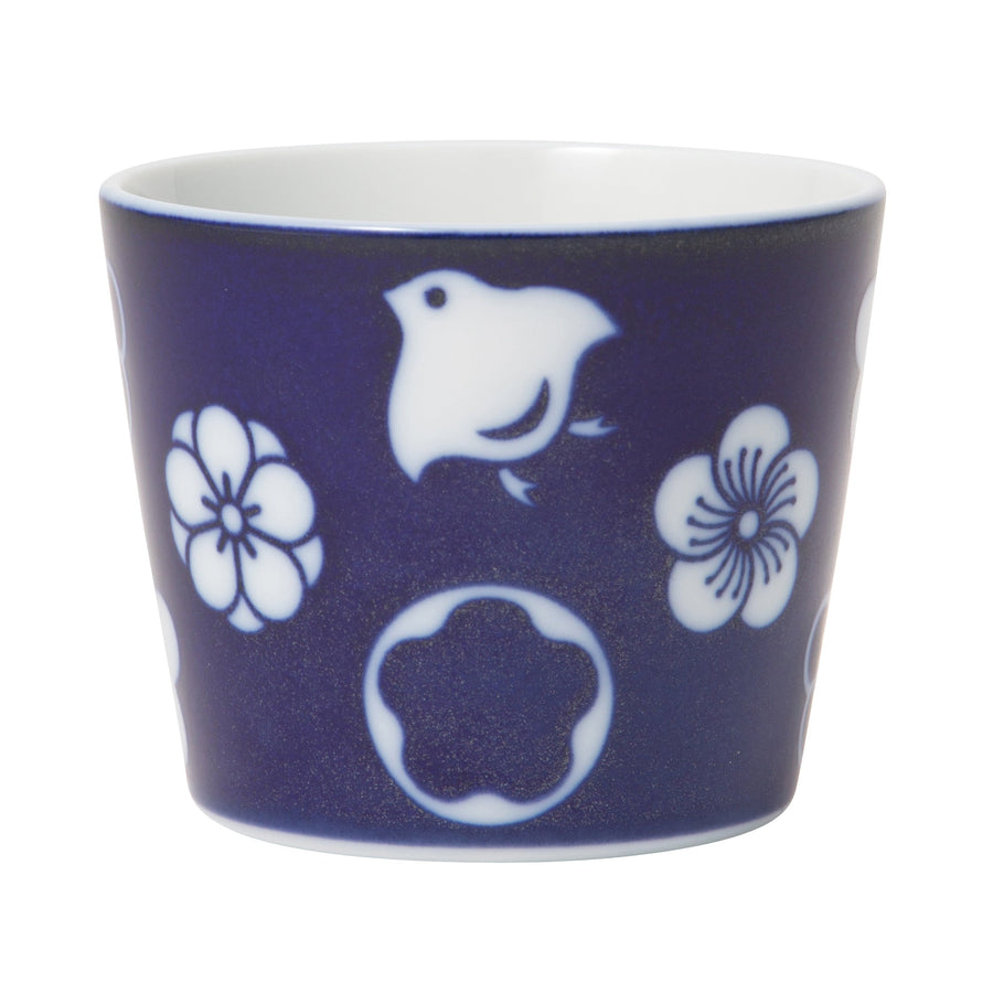 Mino ware soba cup, white porcelain plum and chidori pattern