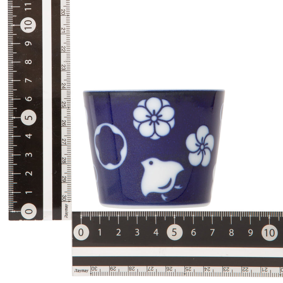 Mino ware soba cup, white porcelain plum and chidori pattern