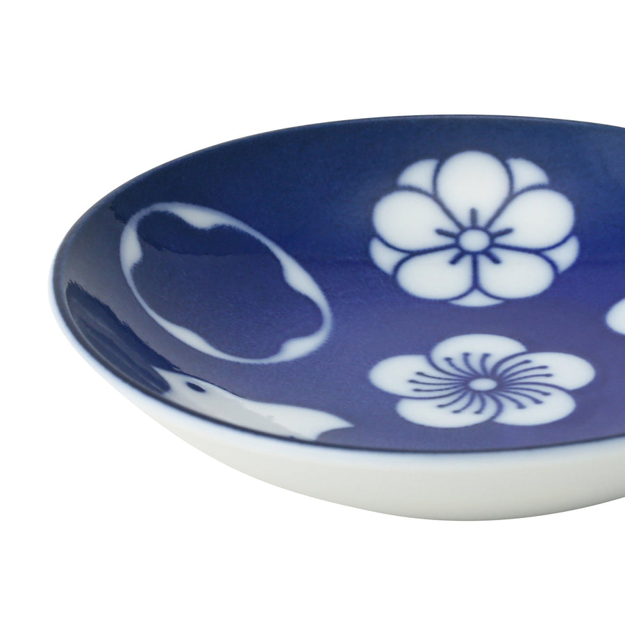 Mino ware condiment plate, plum and chidori