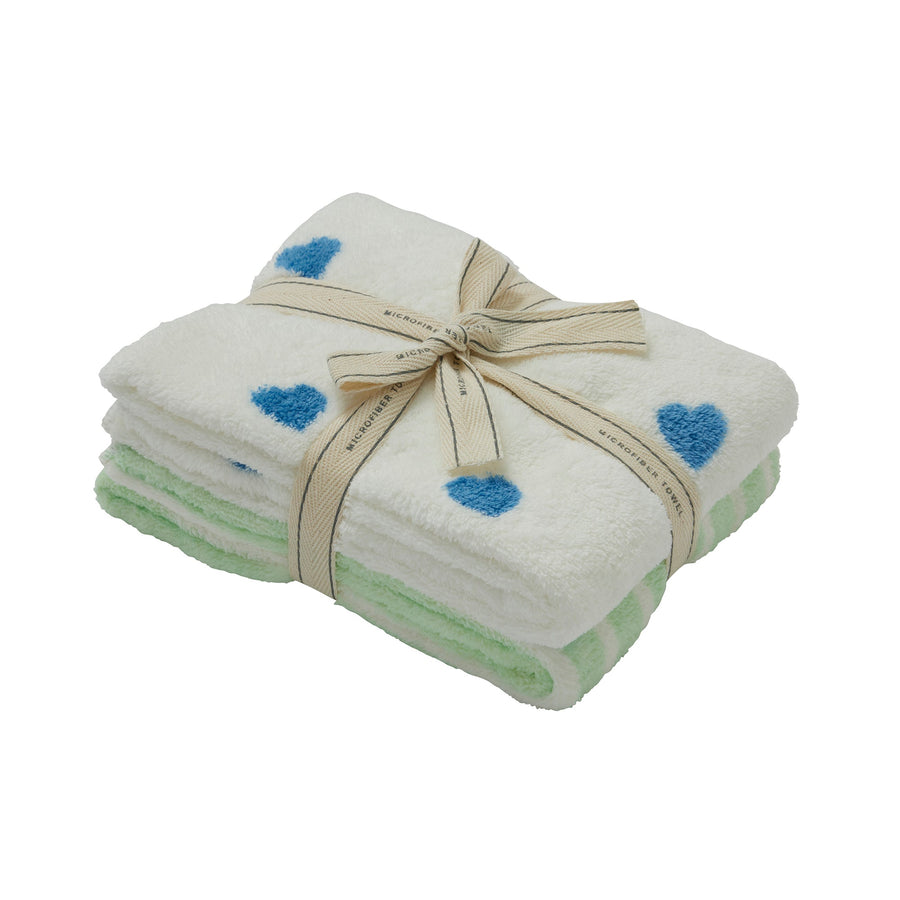 Quick Dry Face Towel Hearts &amp; Stripes (Set of 2)