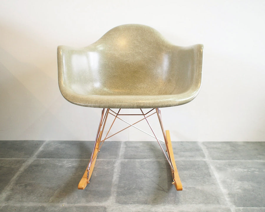 GS Fiberglass Arm Shell Rocker Chair by Modernica Pebble