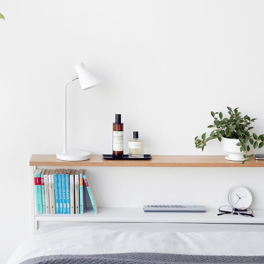 Tower Headboard with Movable Shelves