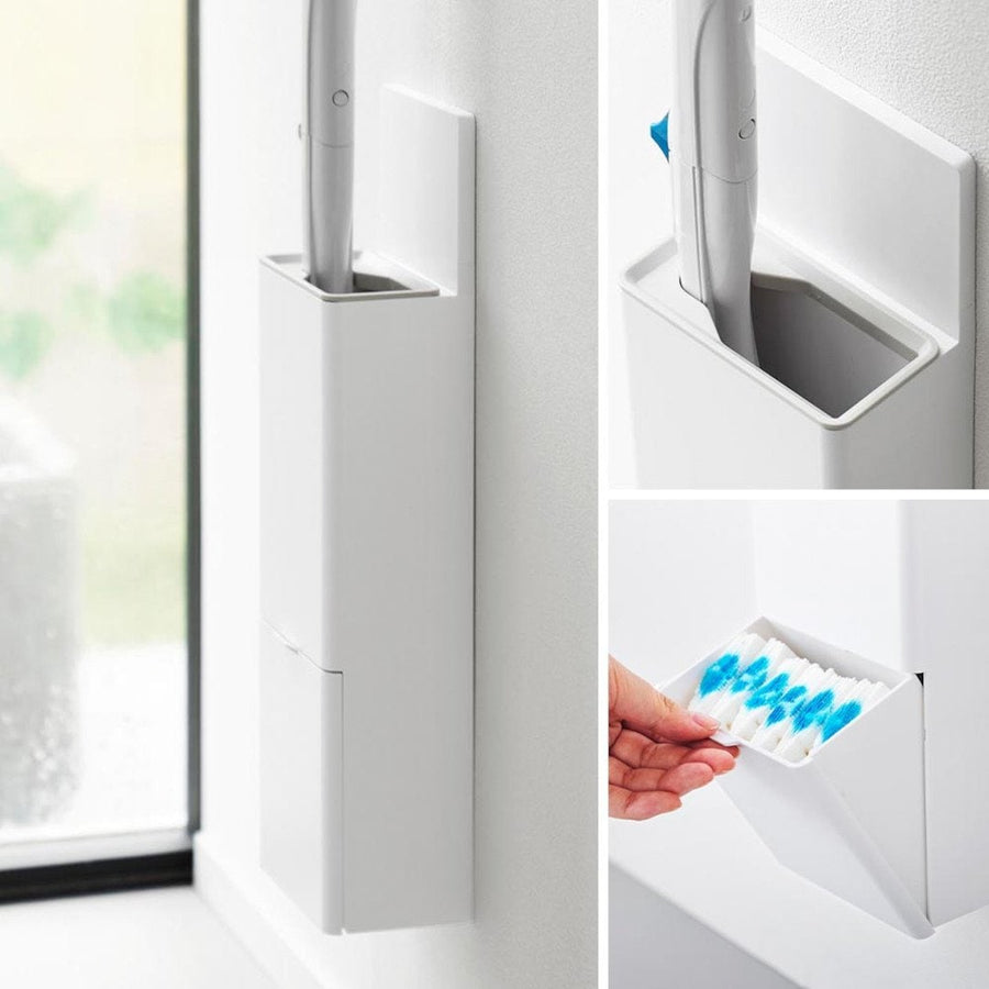 Plate Wall Flushable Toilet Brush Holder with Replacement Brush Storage, Compatible with Plasterboard Walls