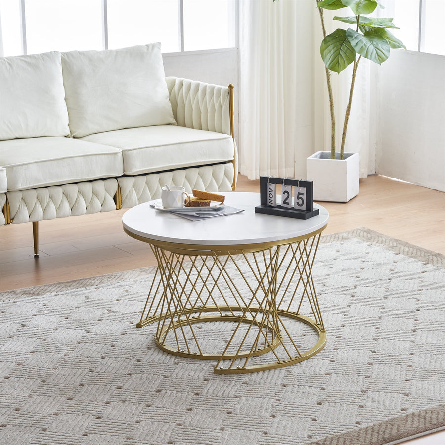 Marble-look round low table