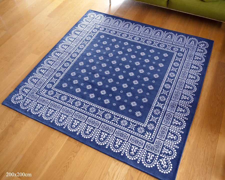 Flower Bandana Rug Navy フラワーバンダナラグ ネイビー 160×120cm