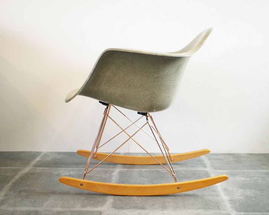 GS Fiberglass Arm Shell Rocker Chair by Modernica Pebble