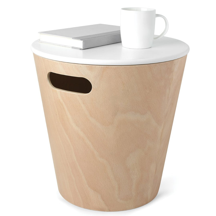 Woodrow Storage Stool, White, Natural