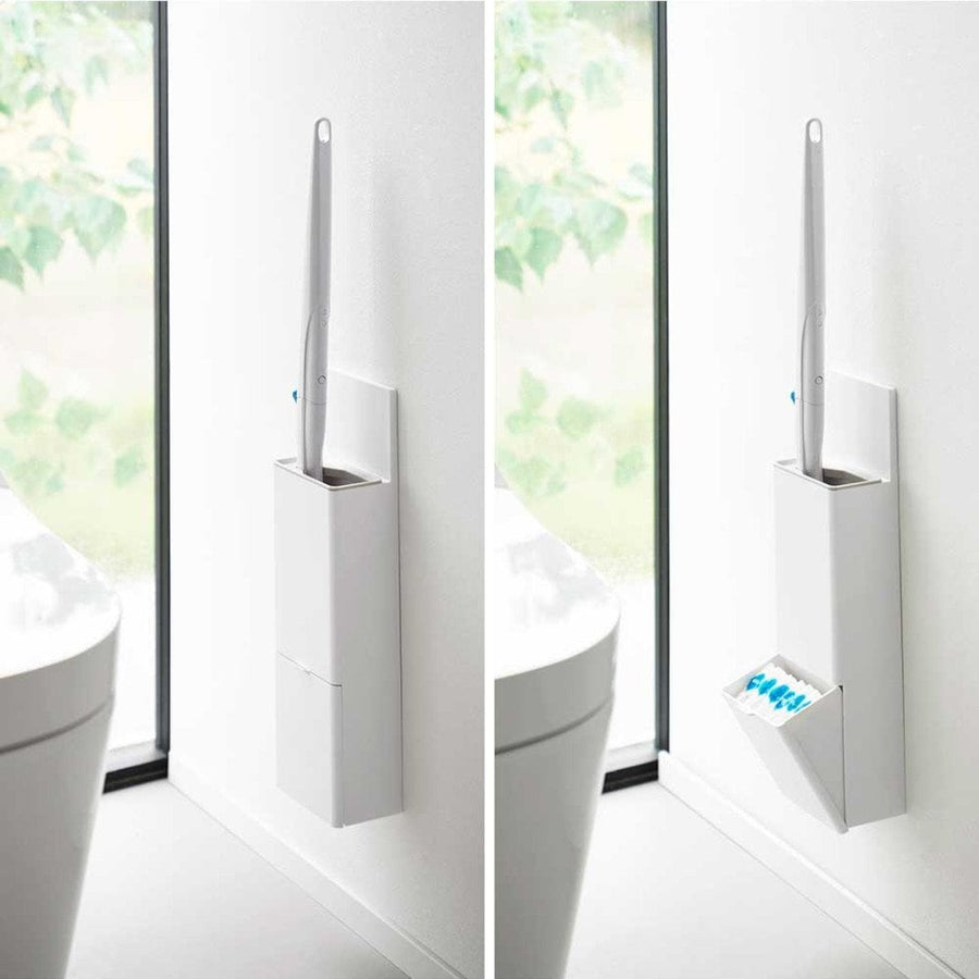 Plate Wall Flushable Toilet Brush Holder with Replacement Brush Storage, Compatible with Plasterboard Walls