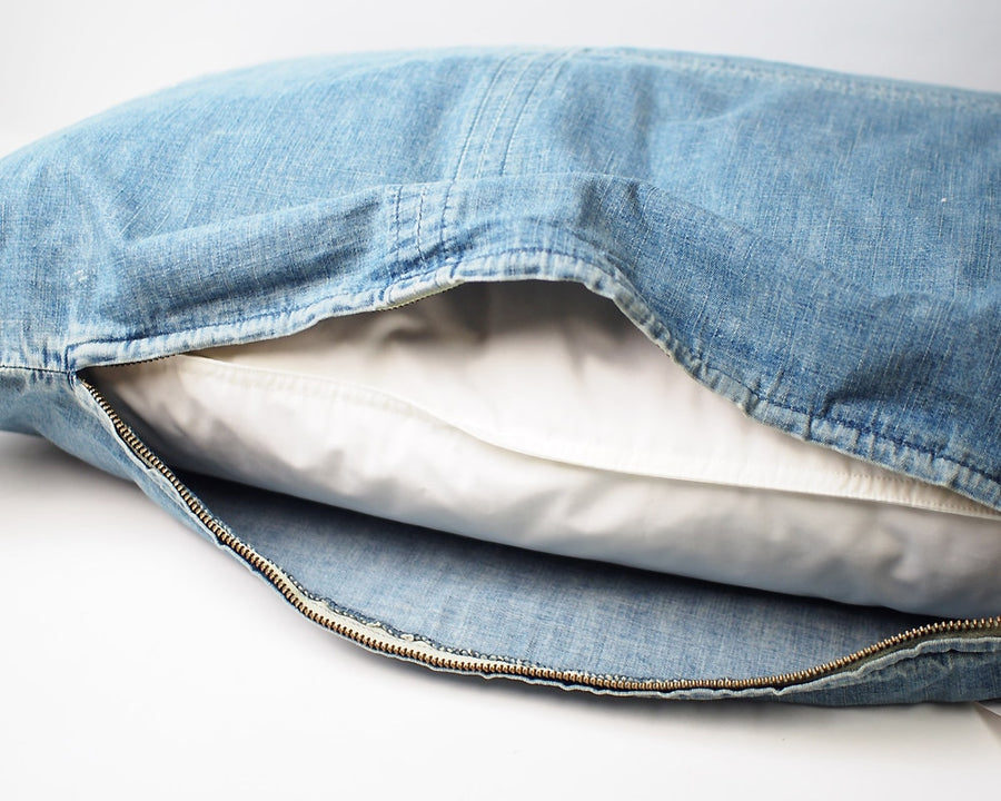 Grandad Check Long Feather Cushion Denim ロングフェザークッション デニム