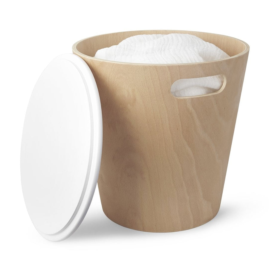 Woodrow Storage Stool, White, Natural