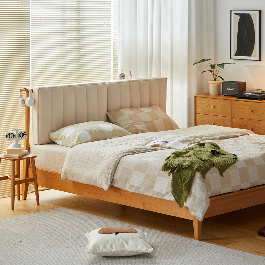 Cherry wood retro modern wooden bed