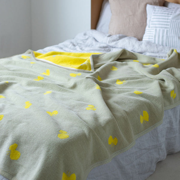 Chenille Cotton Blanket, Single, 140 x 180 cm, CHOUCHO, Olive Yellow