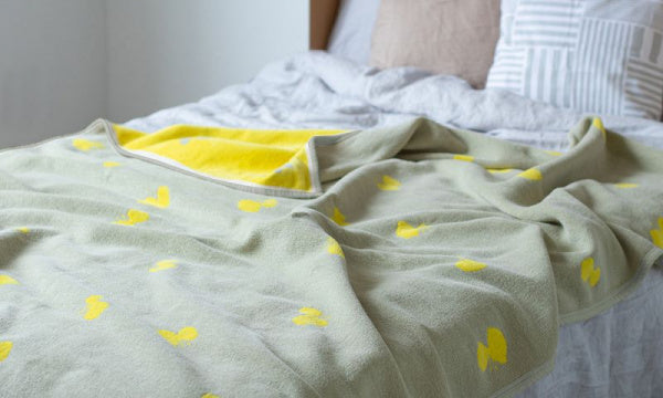 Chenille Cotton Blanket, Single, 140 x 180 cm, CHOUCHO, Olive Yellow