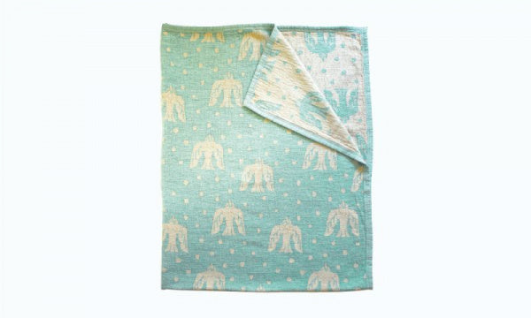 Linen &amp; Chenille Cotton Single Blanket 140 x 180 cm Birds in the Snow Light Blue