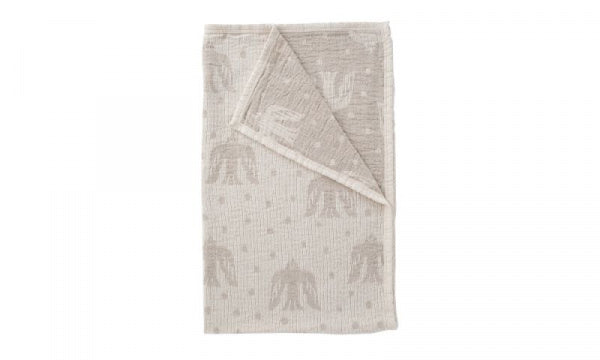 Linen &amp; Sherpa Cotton Half Blanket 140 x 90cm Birds in the Snow Natural