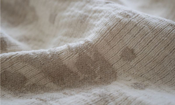 Linen &amp; Sherpa Cotton Half Blanket 140 x 90cm Birds in the Snow Natural
