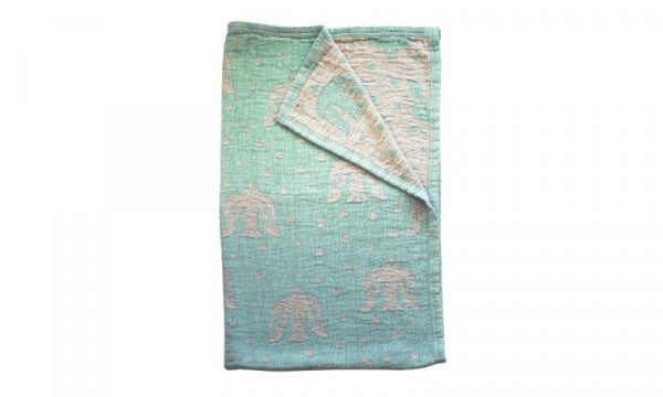 Linen &amp; Sherpa Cotton Half Blanket 140 x 90cm Birds in the Snow Light Blue