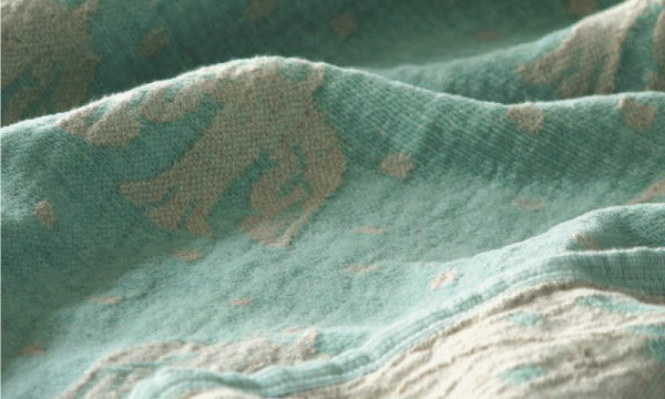 Linen &amp; Sherpa Cotton Half Blanket 140 x 90cm Birds in the Snow Light Blue