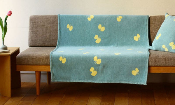 シュニールコットン ブランケット ハーフ CHOUCHO 140×90cm ブルー×イエロー