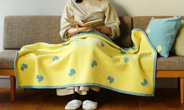 シュニールコットン ブランケット ハーフ CHOUCHO 140×90cm ブルー×イエロー