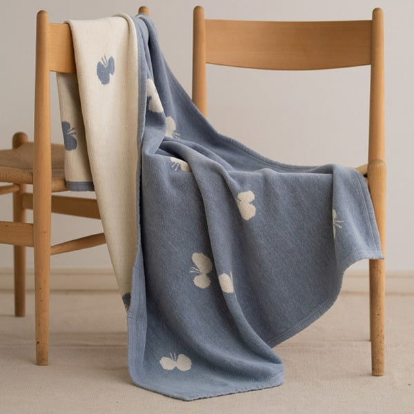 Chenille Cotton Blanket Half CHOUCHO 140x90cm Blue