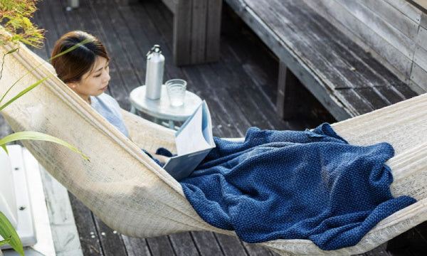 Cotton throw basket 130x180cm, blue