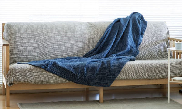 Cotton throw basket 130x180cm, blue