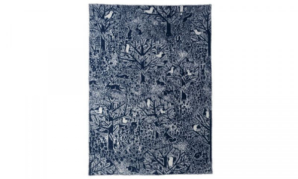 ウール シングルブランケット 130×180cm rabbits play birds rest ネイビー