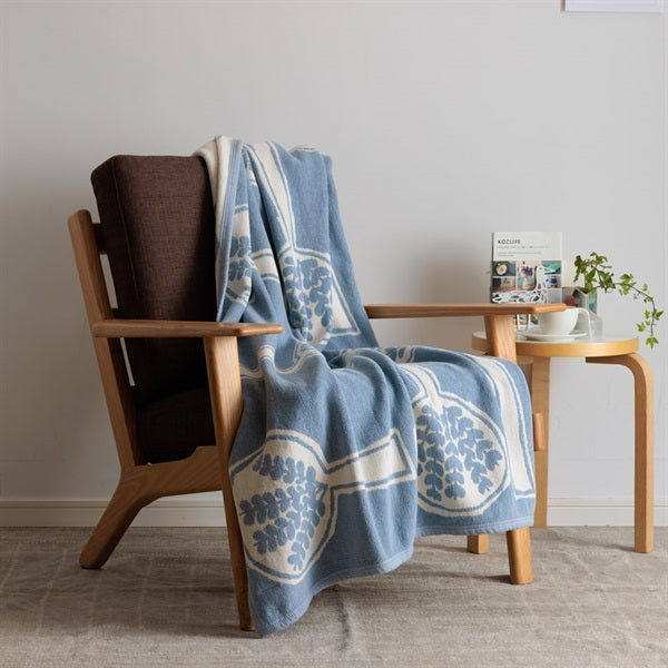 Chenille Cotton Half Blanket FOREST SPOON 90x140cm Blue