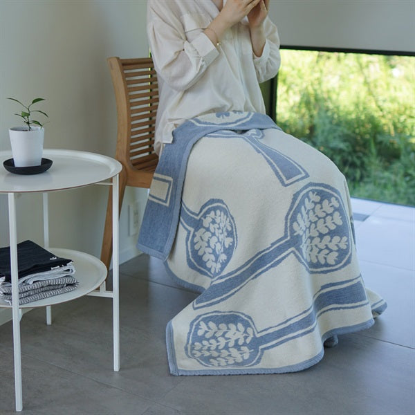 Chenille Cotton Half Blanket FOREST SPOON 90x140cm Blue