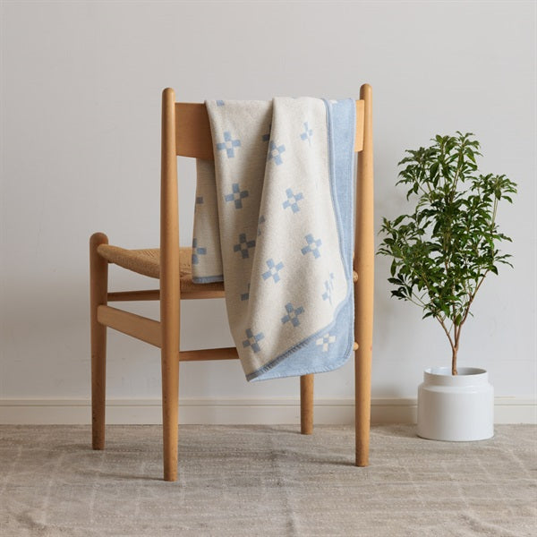 Chenille Cotton Mini Blanket, Shansuund, 70x90cm, Light Blue