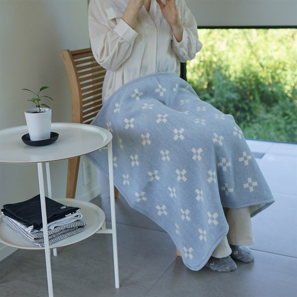 Chenille Cotton Mini Blanket, Shansuund, 70x90cm, Light Blue