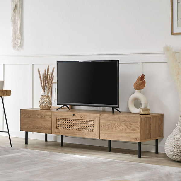 TV stand, wood grain, steel legs