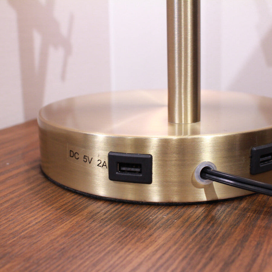 Modern sepia glass shade brass stand lamp with USB charging outlet