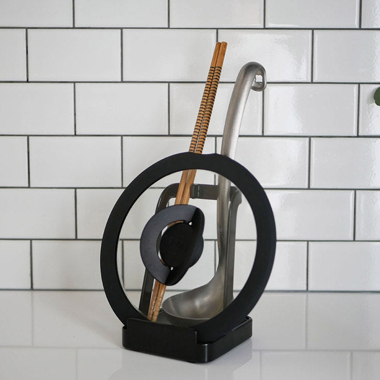 tower お玉&鍋ふたスタンド ブラック