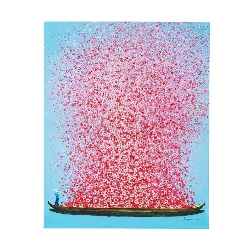 37104 Picture Touched Flower Boat Blue Pink 120×160cm