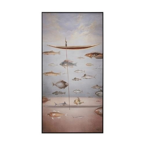 54986 Framed Picture Cloud Fisherman Boat 60×120cm