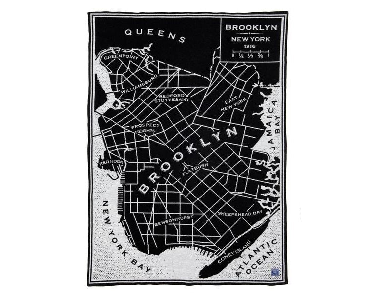 FARIBAULT WOOLEN MILL Vintage City Map Wool Throw Brooklyn