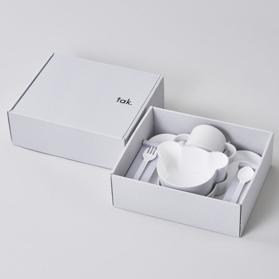Kids Dish Gift Box with Bear Cutlery, Gray