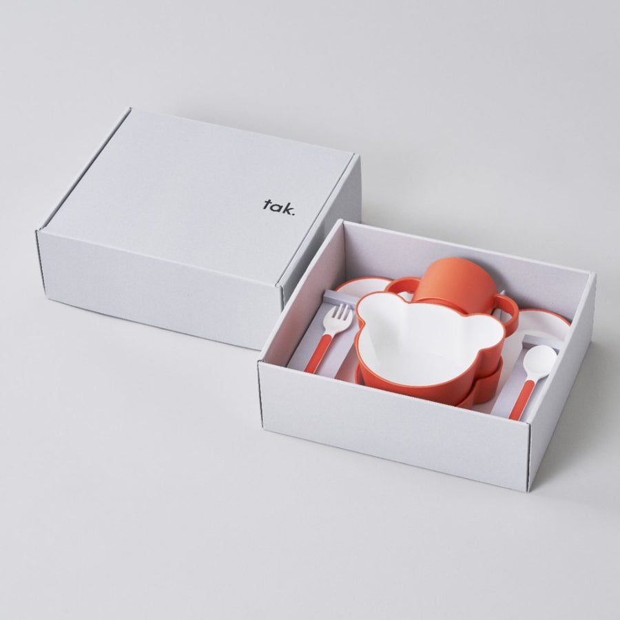 Kids Dish Gift Box with Bear Cutlery, Orange