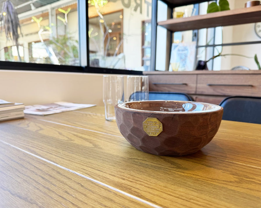 VINTAGE WOODEN BOWL WITH GLASS