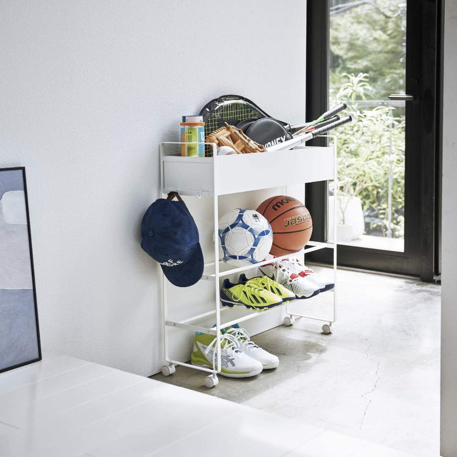 tower entrance storage rack with casters