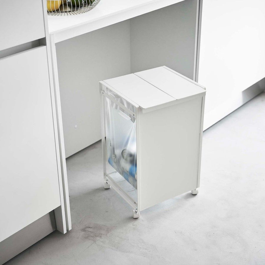 Tower lidded blindfolded trash cart with 2 compartments