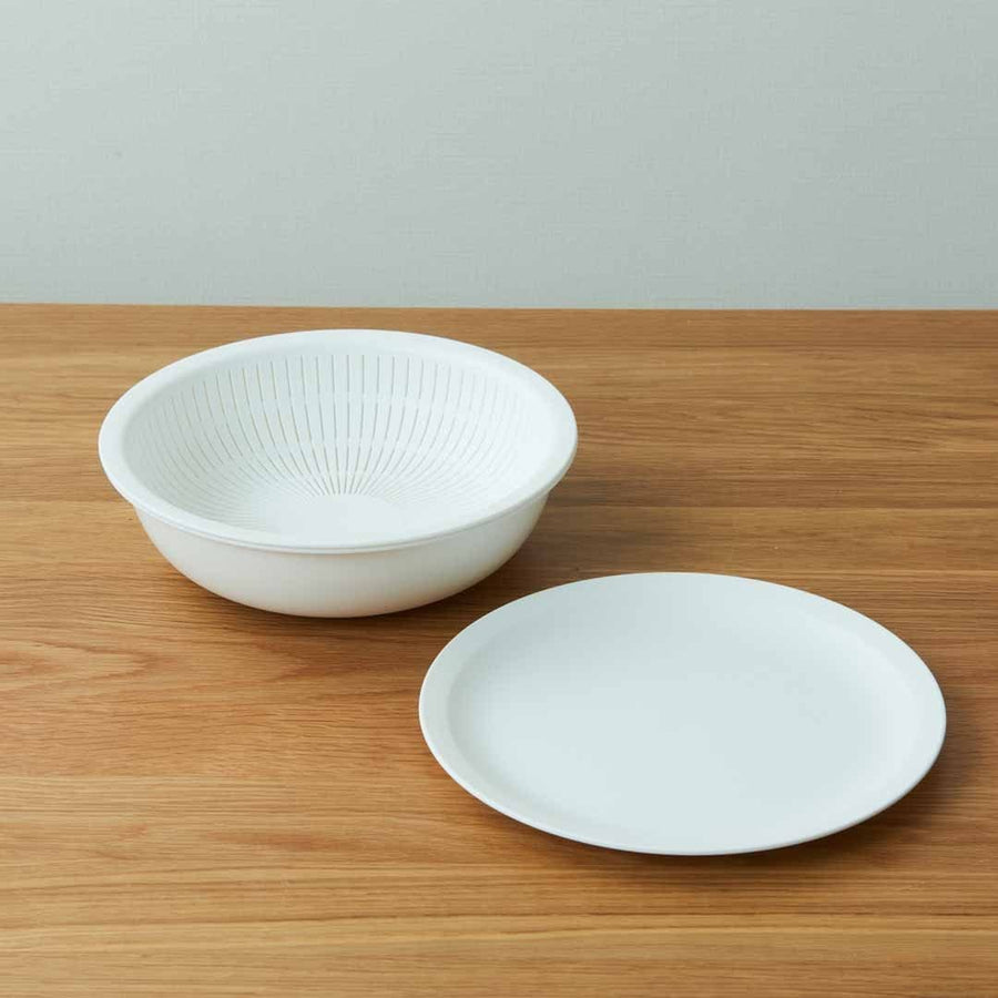 White Colander, Shallow Bowl, and Plate Set (Can also be used for washing rice)