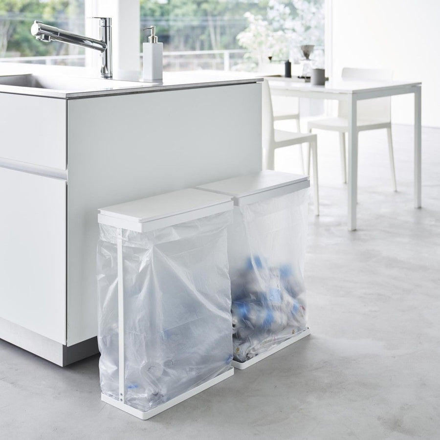 Tower Slim Lidded Garbage Sorting Bag Holder, 45L, Side Opening, Set of 2